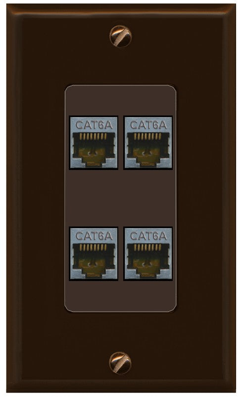 RiteAV - 4 Port Cat6A Ethernet Wall Plate - 1 Gang Decorative [Brown/Brown]