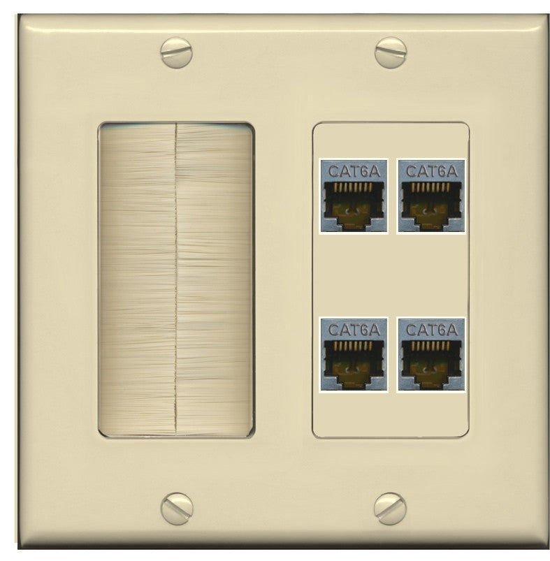 RiteAV - 4 Port Cat6A Ethernet Wall Plate - Brush [Ivory/Ivory]