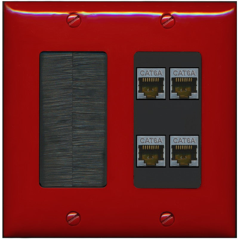 RiteAV - 4 Port Cat6A Ethernet Wall Plate - Brush [Red/Black]
