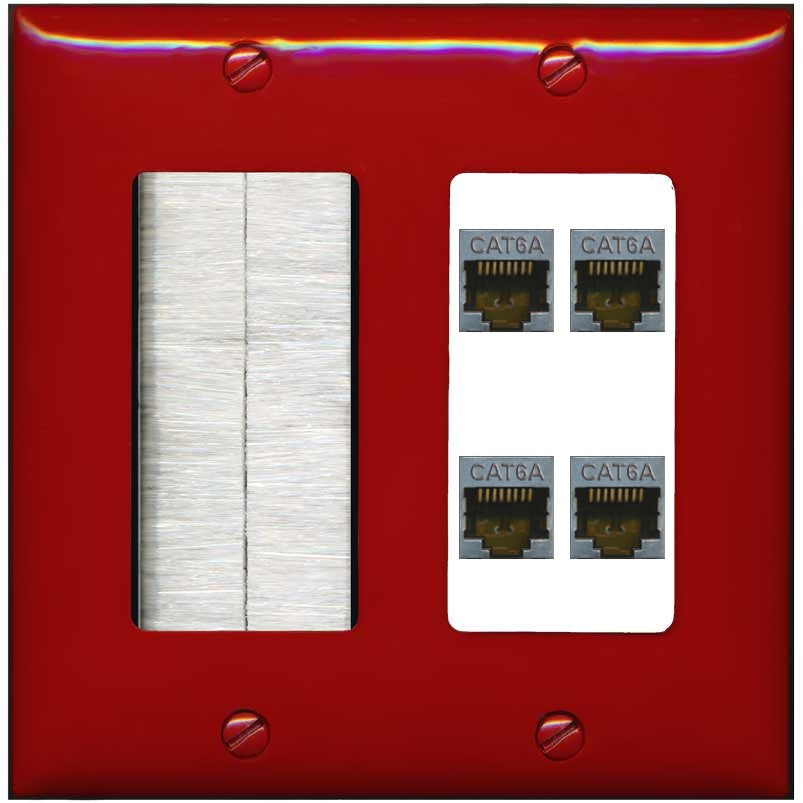 RiteAV - 4 Port Cat6A Ethernet Wall Plate - Brush [Red/White]