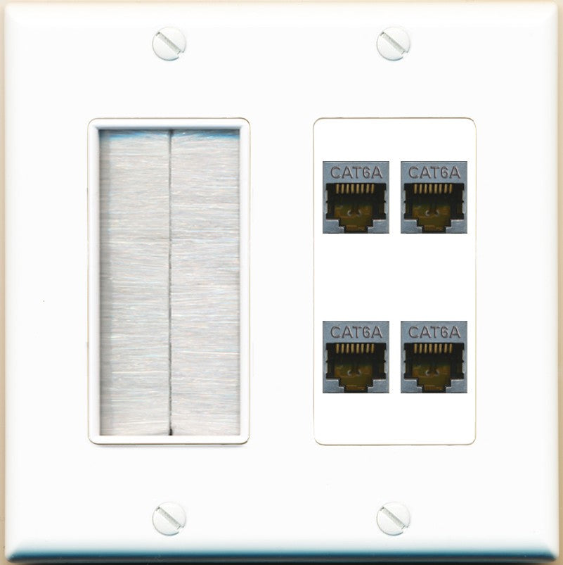 RiteAV - 4 Port Cat6A Ethernet Wall Plate - Brush [White]