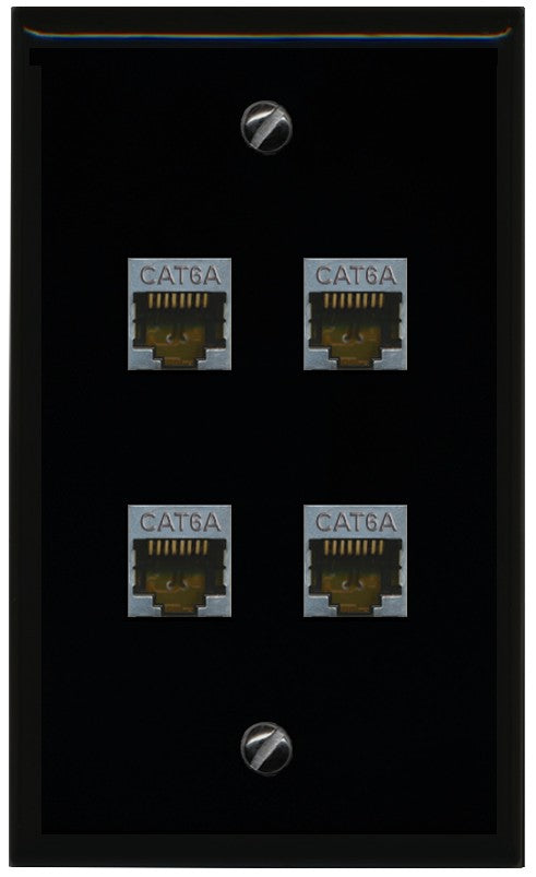 RiteAV - 4 Port Cat6A Ethernet Wall Plate - Flat Style [Black/Black]