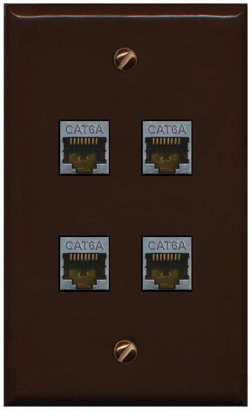 RiteAV - 4 Port Cat6A Ethernet Wall Plate - Flat Style [Brown/Brown]