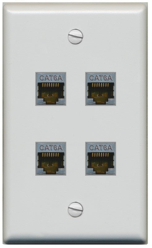 RiteAV - 4 Port Cat6A Ethernet Wall Plate - Flat Style [Gray/Gray]