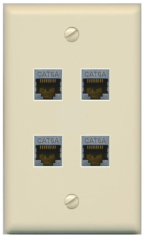 RiteAV - 4 Port Cat6A Ethernet Wall Plate - Flat Style [Ivory/Ivory]