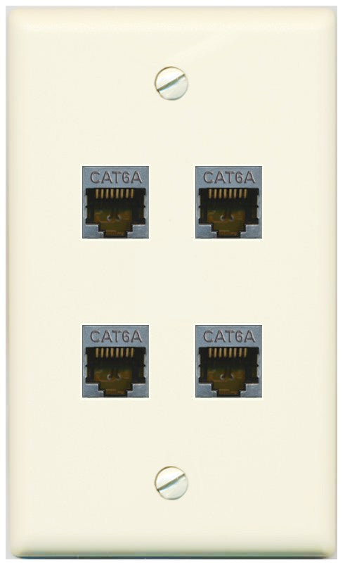 RiteAV - 4 Port Cat6A Ethernet Wall Plate - Flat Style [Light-Almond]