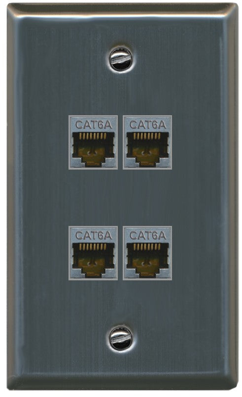 RiteAV - 4 Port Cat6A Ethernet Wall Plate - Flat Style [Stainless Steel]