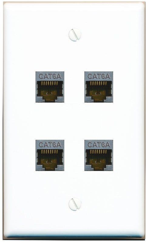 RiteAV - 4 Port Cat6A Ethernet Wall Plate - Flat Style [White]