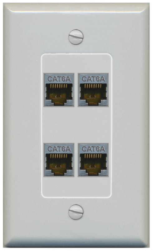 RiteAV - 4 Port Cat6A Ethernet Wall Plate - 1 Gang Decorative [Gray/Gray]