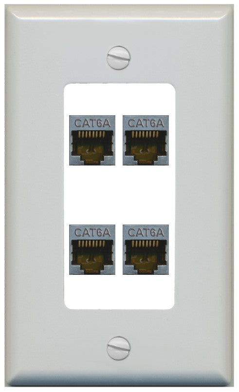RiteAV - 4 Port Cat6A Ethernet Wall Plate - 1 Gang Decorative [Gray/White]