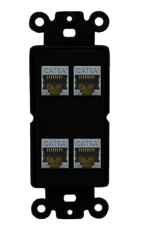 RiteAV - 4 Port Cat6A Ethernet Wall Plate - Rocker [Black/Black]