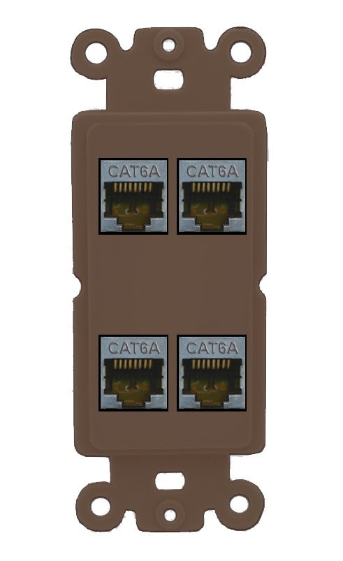 RiteAV - 4 Port Cat6A Ethernet Wall Plate - Rocker [Brown/Brown]