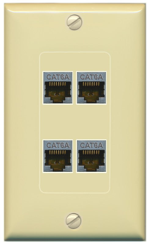 RiteAV - 4 Port Cat6A Ethernet Wall Plate - 1 Gang Decorative [Ivory/Ivory]