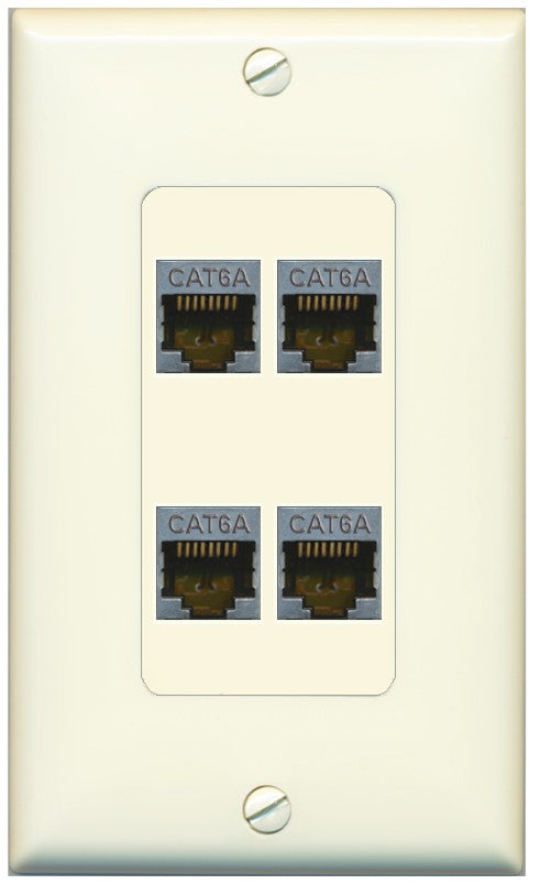 RiteAV - 4 Port Cat6A Ethernet Wall Plate - 1 Gang Decorative [Light-Almond]