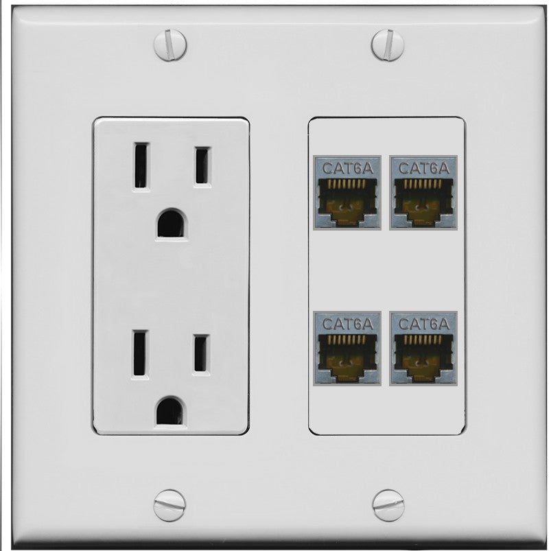 RiteAV - 4 Port Cat6A Ethernet Wall Plate - Outlet [Gray/Gray]