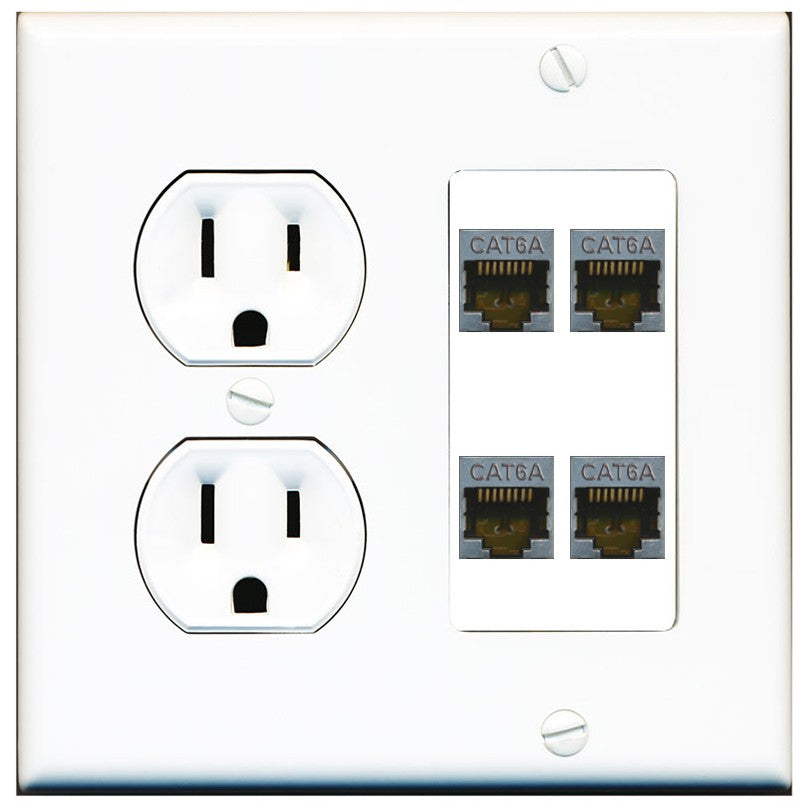 RiteAV - 4 Port Cat6A Ethernet Wall Plate - Round Outlet [White]