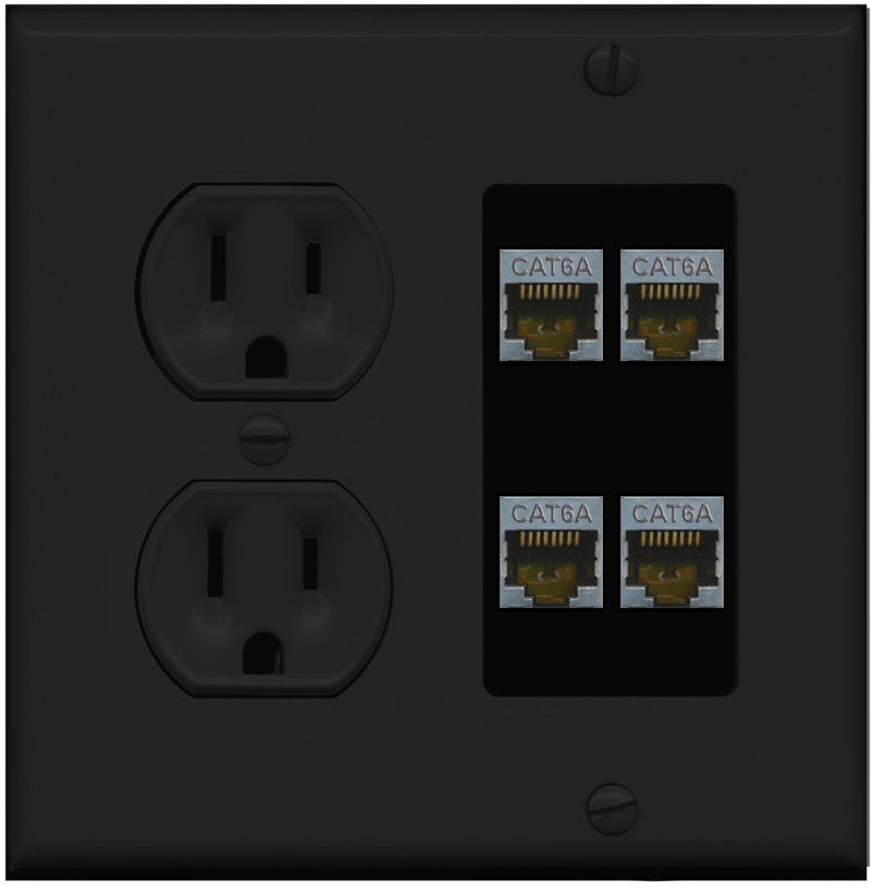 RiteAV - 4 Port Cat6A Ethernet Wall Plate - Round Outlet [Black/Black]
