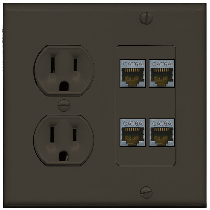 RiteAV - 4 Port Cat6A Ethernet Wall Plate - Round Outlet [Brown/Brown]