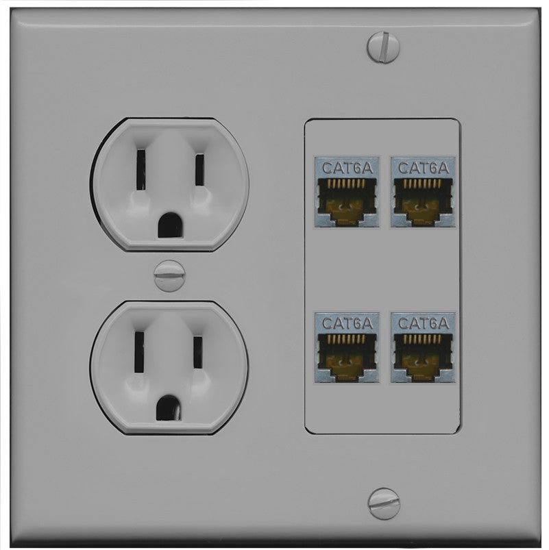 RiteAV - 4 Port Cat6A Ethernet Wall Plate - Round Outlet [Gray/Gray]