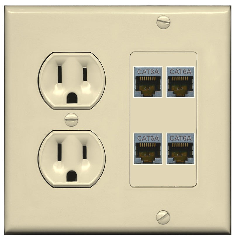 RiteAV - 4 Port Cat6A Ethernet Wall Plate - Round Outlet [Ivory/Ivory]