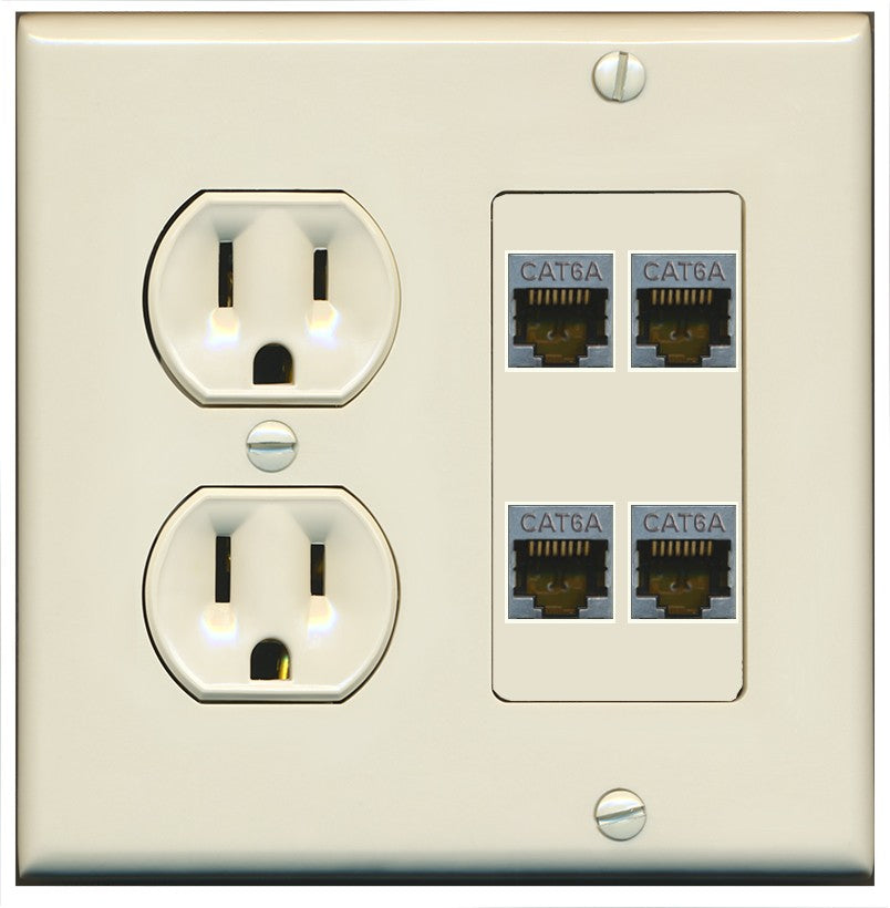 RiteAV - 4 Port Cat6A Ethernet Wall Plate - Round Outlet [Light-Almond]