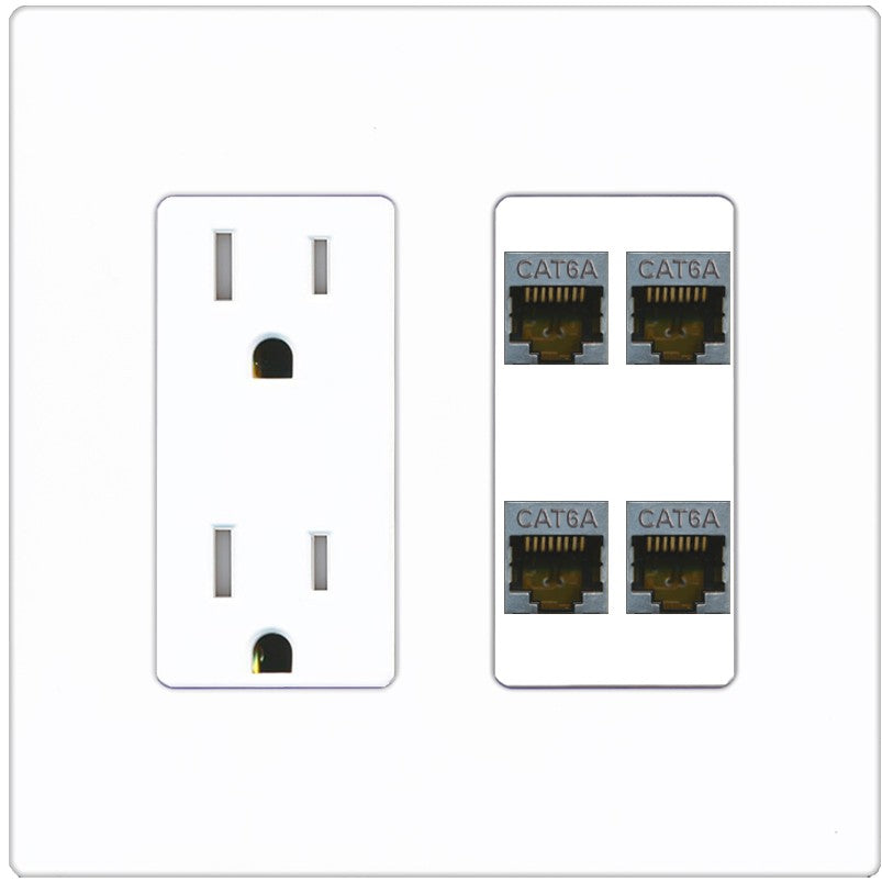 RiteAV - 4 Port Cat6A Ethernet Wall Plate - Tamper-Resistant Outlet [Screwless White]