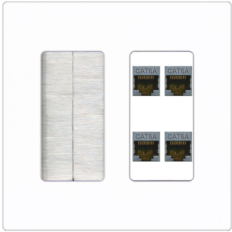 RiteAV - 4 Port Cat6A Ethernet Wall Plate - Brush [Screwless White]