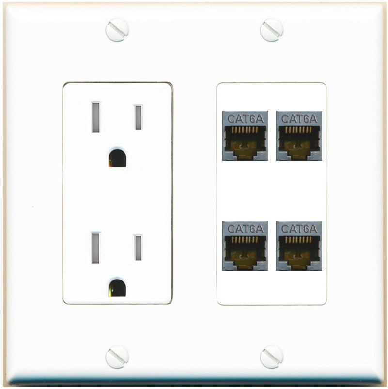 RiteAV - 4 Port Cat6A Ethernet Wall Plate - Tamper-Resistant Outlet [White]
