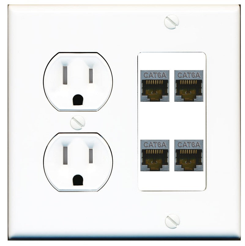 RiteAV - 4 Port Cat6A Ethernet Wall Plate - Tamper Resistant Outlet [Round White]