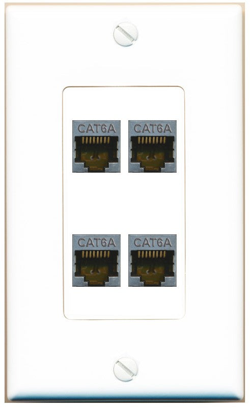 RiteAV - 4 Port Cat6A Ethernet Wall Plate - 1 Gang Decorative [White]