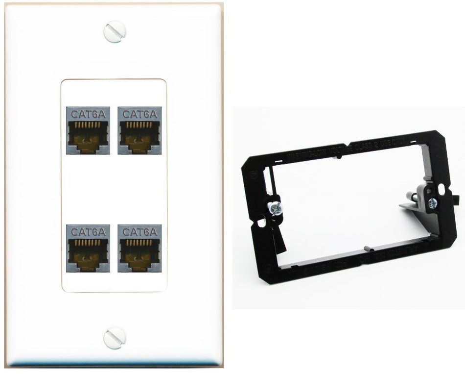 RiteAV - 4 Port Cat6A Ethernet Wall Plate - Bracket [White]