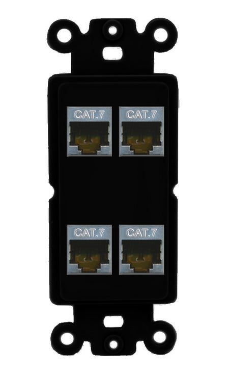 RiteAV 4 Port Cat7 Shielded Ethernet Wall Plate - Rocker [Black/Black]