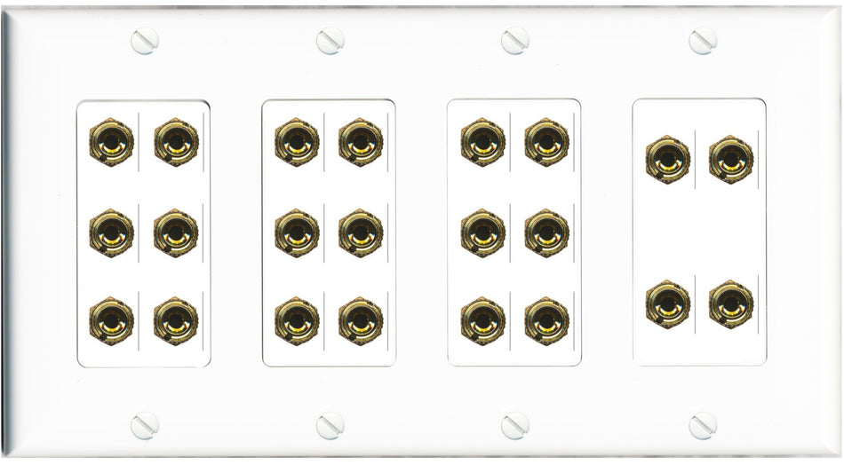 RiteAV 11.0 Surround Sound Speaker 22 Banana Wall Plate Female Connectors - 4 Gang [White]