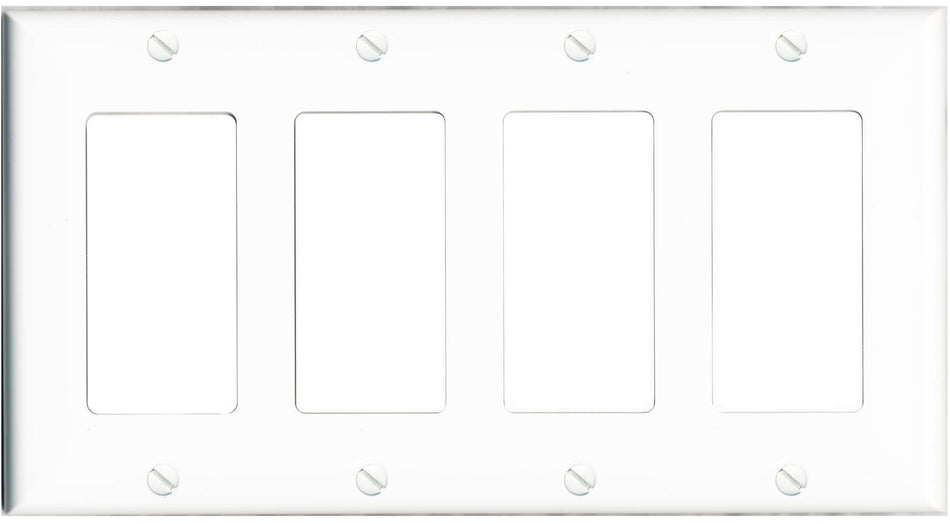 RiteAV Blank Wall Plate for Keystone Jacks - White 4 Gang Decorative