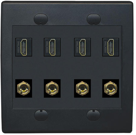 RiteAV 4 HDMI 4 Banana (2 Speaker) Wall Plate - Flat 2 Gang [Black/Black]
