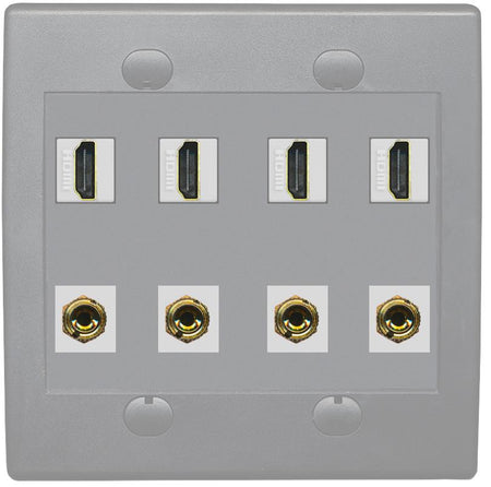RiteAV 4 HDMI 4 Banana (2 Speaker) Wall Plate - Flat 2 Gang [Gray/Gray]