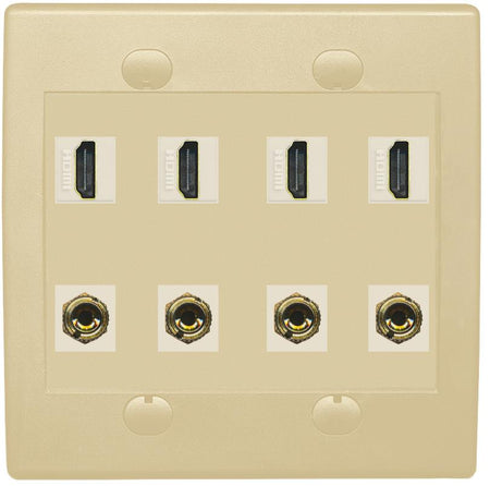 RiteAV 4 HDMI 4 Banana (2 Speaker) Wall Plate - Flat 2 Gang [Ivory/Ivory]