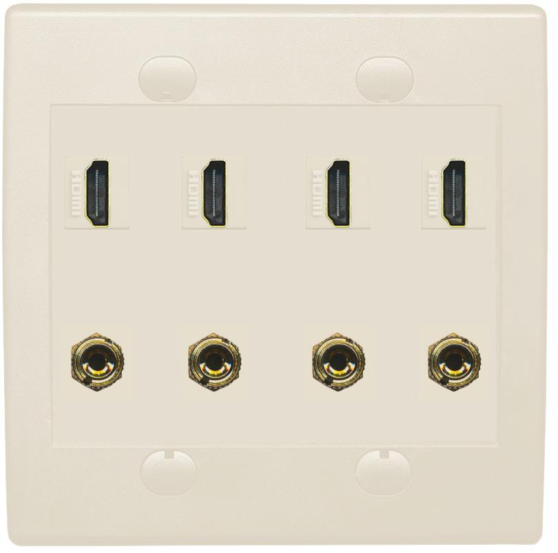 RiteAV 4 HDMI 4 Banana (2 Speaker) Wall Plate - Flat 2 Gang [Light Almond]