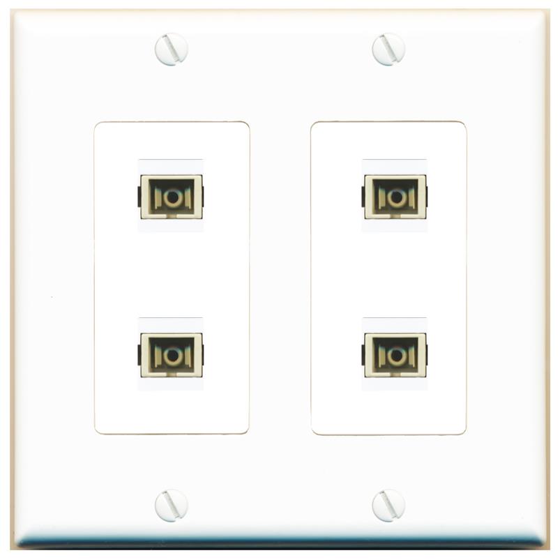 RiteAV 4 Port SC Fiber Optic Simplex Multimode Wall Plate - 2 Gang [White]