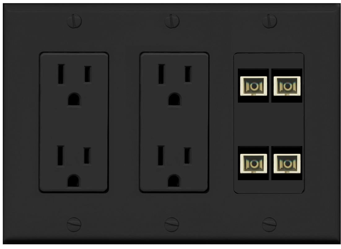 RiteAV 4 Port SC Fiber Optic Simplex Multimode Wall Plate - 2 Outlet [Black/Black]