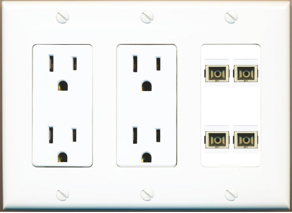 RiteAV 4 Port SC Fiber Optic Simplex Multimode Wall Plate - 2 Outlet [White]