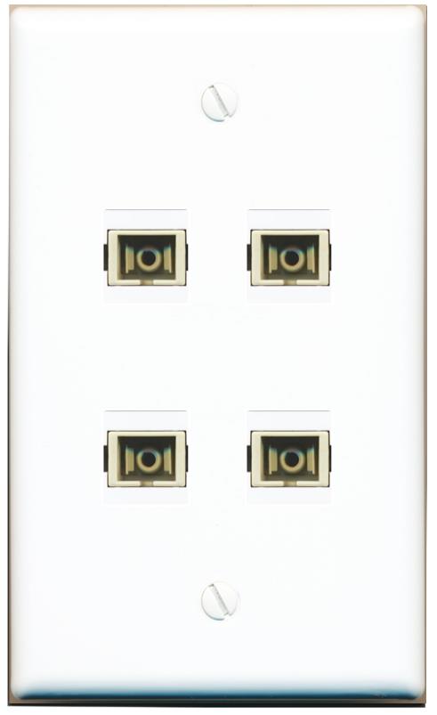 RiteAV 4 Port SC Fiber Optic Simplex Multimode Wall Plate - Flat [White]