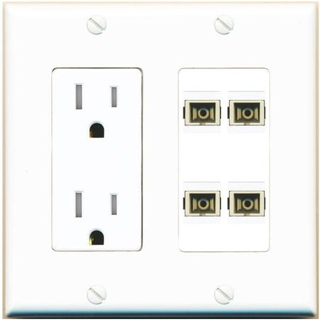 RiteAV 4 Port SC Fiber Optic Simplex Multimode Wall Plate - Tamper-Res [White]