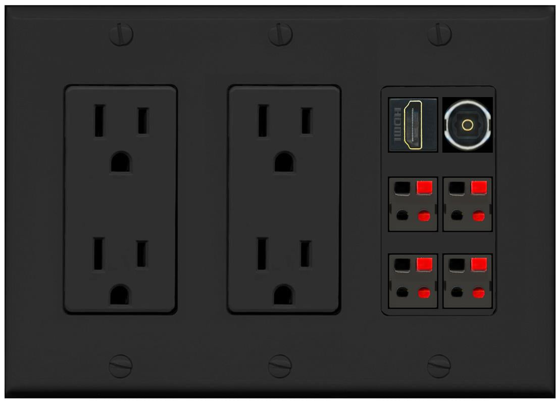 RiteAV 4 Speaker 1 HDMI Toslink Wall Plate - 2 Outlet [Black/Black]
