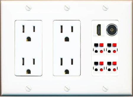 RiteAV 4 Speaker 1 HDMI Toslink Wall Plate - 2 Outlet [White]