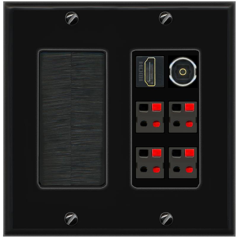 RiteAV 4 Speaker 1 HDMI Toslink Wall Plate - Brush [Black/Black]