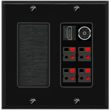 RiteAV 4 Speaker 1 HDMI Toslink Wall Plate - Brush [Black/Black]