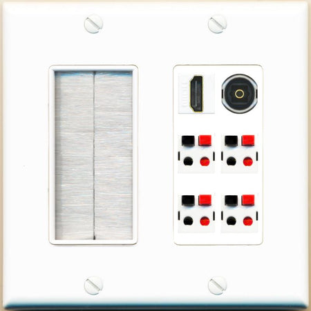 RiteAV 4 Speaker 1 HDMI Toslink Wall Plate - Brush [White]