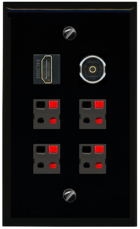 RiteAV 4 Speaker 1 HDMI Toslink Wall Plate - Flat [Black/Black]