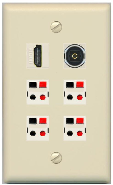 RiteAV 4 Speaker 1 HDMI Toslink Wall Plate - Flat [Ivory/Ivory]